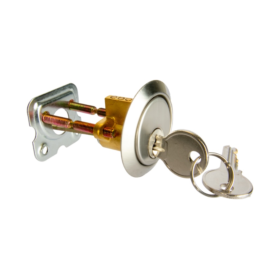 Telfer rim cylinder with two keys, mounting bracket, and collar
